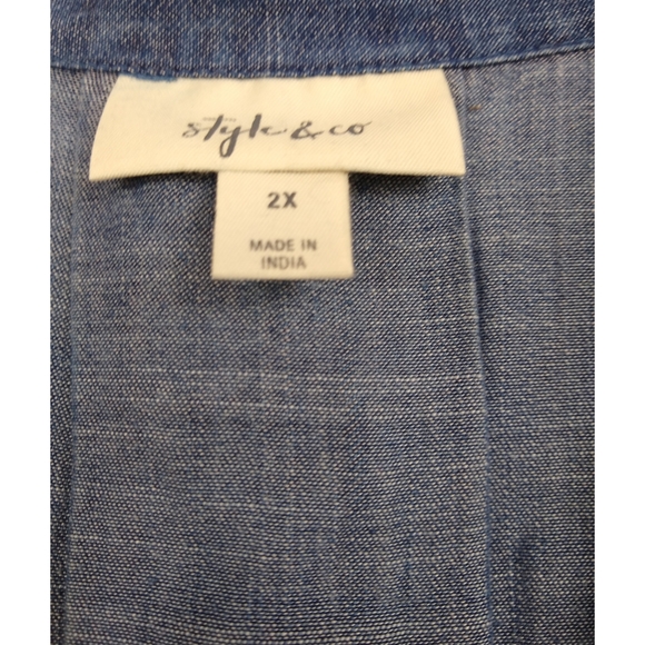 Style & Co Denim-Like Embroidered Shirt - Picture 4 of 6